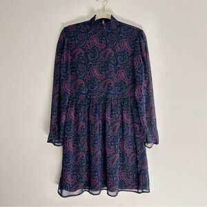 ModCloth Pink Navy Black and Gold Paisley Mini Dress Long Sleeves Size Small